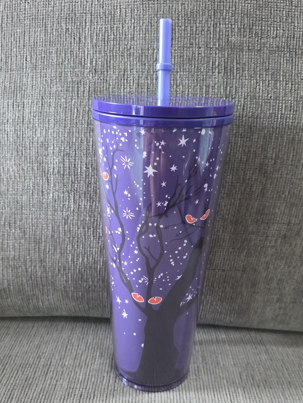 Starbucks Purple Starry Night Tree Tumbler with Straw, New, Cold Cup Venti 24oz.